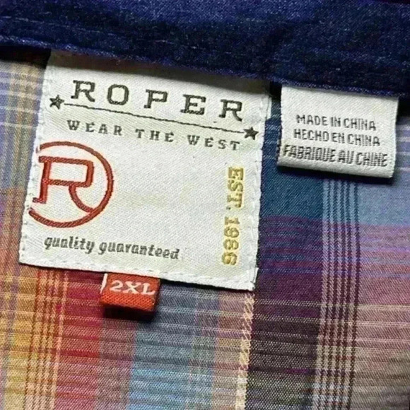 Men’s Roper Plaid Snap Button Down Long Sleeve - 100% Cotton - Size 2XL - Picture 11 of 13